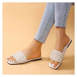 Pearl and Rhinestone Low Heel Sandle
